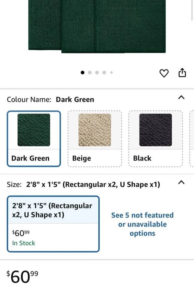 Dark Green Bathroom Rugs Sets 3 Piece Non Slip Extra Absorbent - photo 3