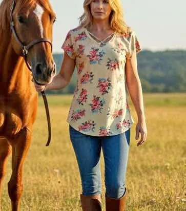 Joe Boxer Floral Summer V-Neck Women's Top Size XL thumbnail