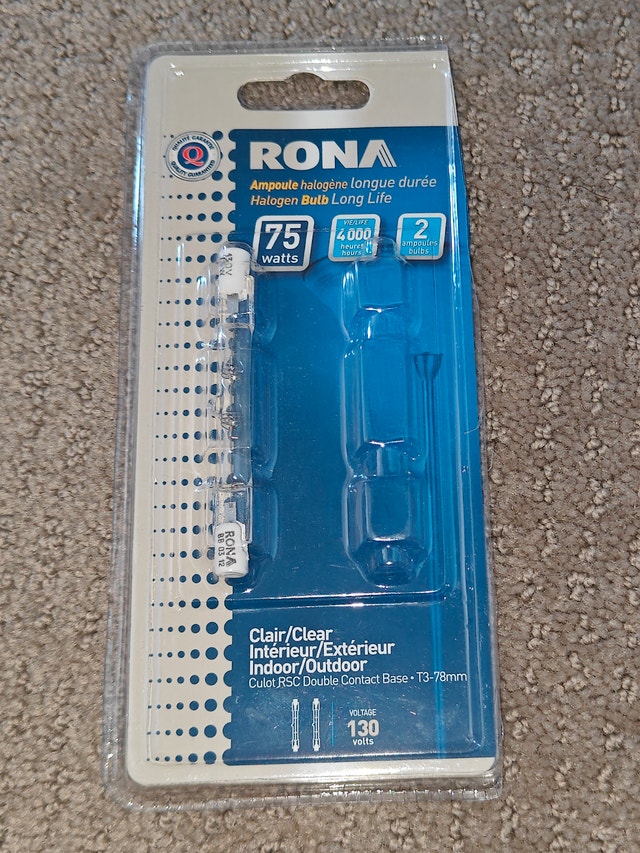 NEW RONA 75W Halogen Bulb, 78mm (R7s) T3 Tube Double Contact