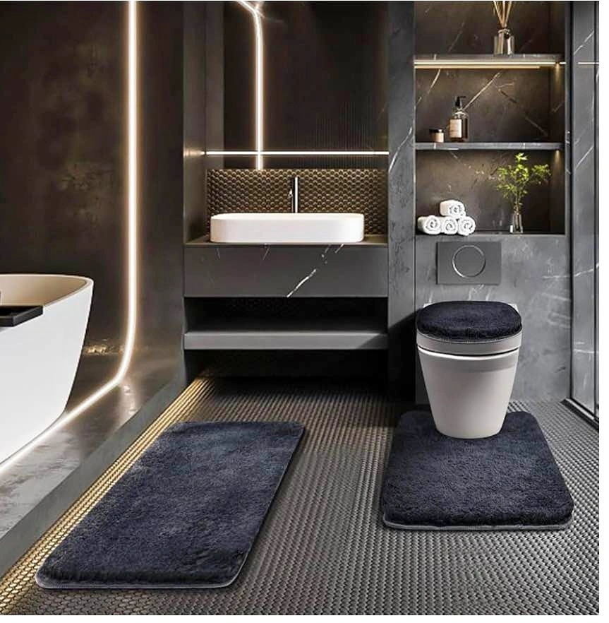 Bathroom Rugs Sets 3 Piece with Adjustable Toilet Seat Cover