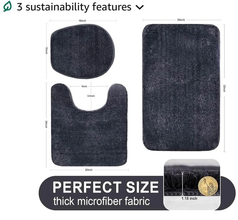 Bathroom Rugs Sets 3 Piece with Adjustable Toilet Seat Cover - photo 2