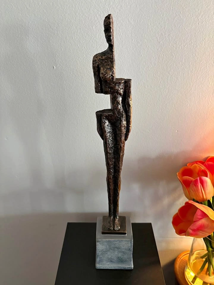 Vintage Giacometti-Style Resin Brutalist Standing Figure Sculptu