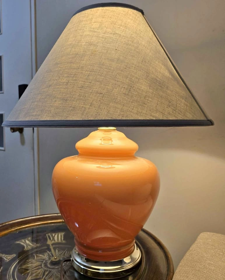 Pair of Large Orange / Amber Ceramic Table Lamps