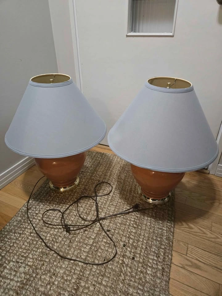 Pair of Large Orange / Amber Ceramic Table Lamps - photo 2