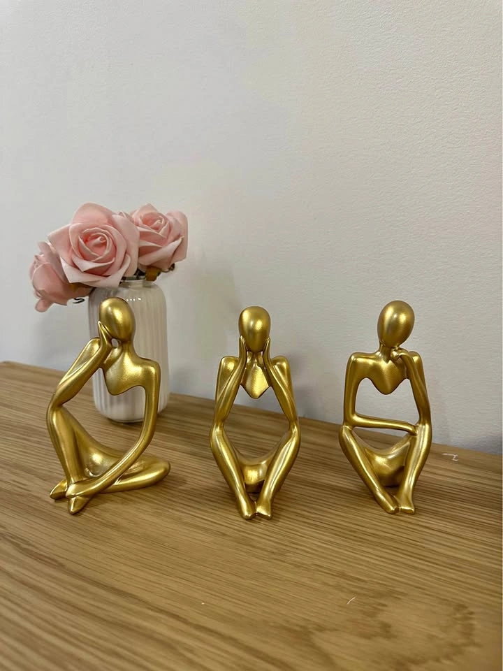 Set of 3 Gold Thinker Statues