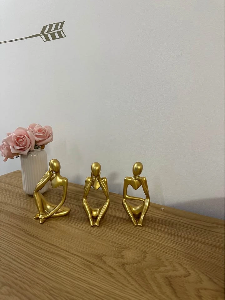 Set of 3 Gold Thinker Statues - photo 2