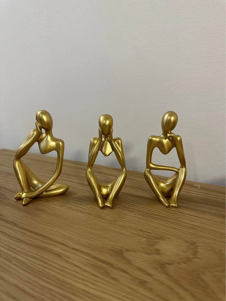 Set of 3 Gold Thinker Statues - photo 3