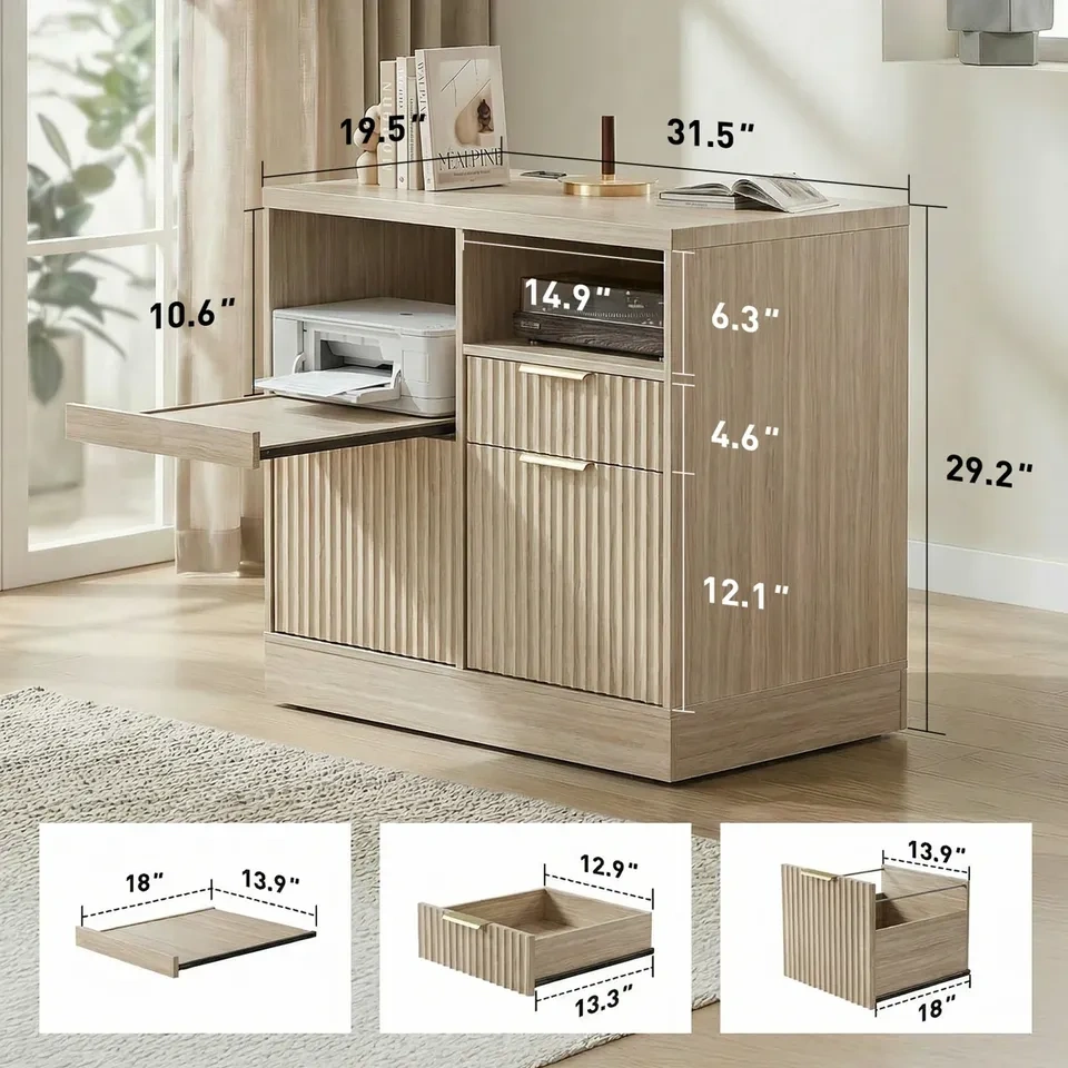 NEW Fluted Filing Cabinet w/ Charging Station (Light Walnut) - photo 4