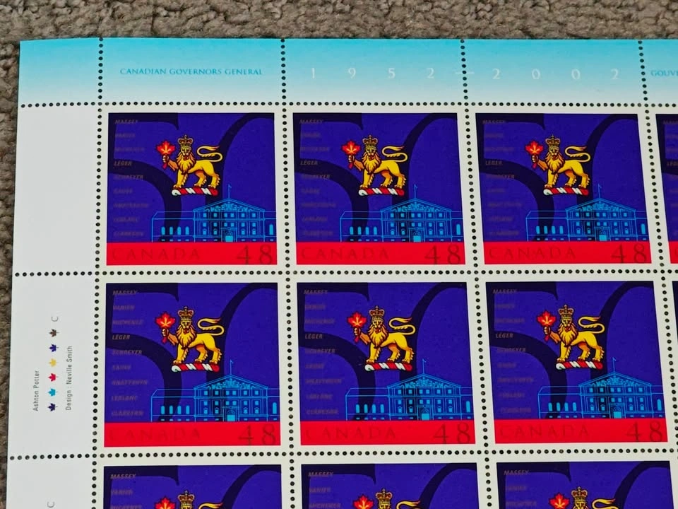 Stamps Pane of 16 - 2002 Canadian Governors General Stamp Issue - photo 2