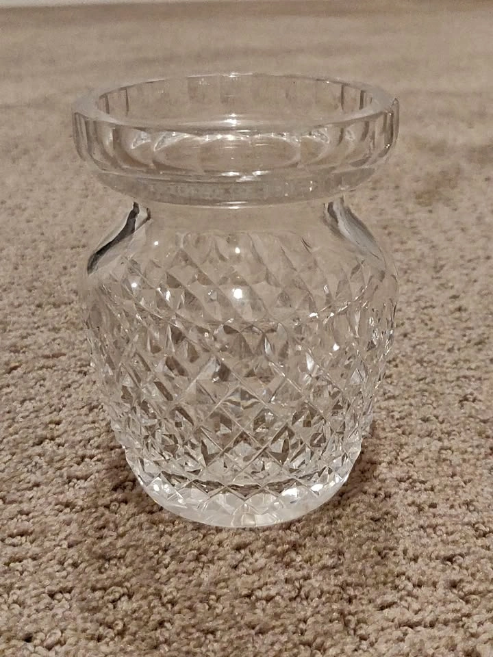 Heavy Glass Diamond Cut Mini Vase - 4-1/4