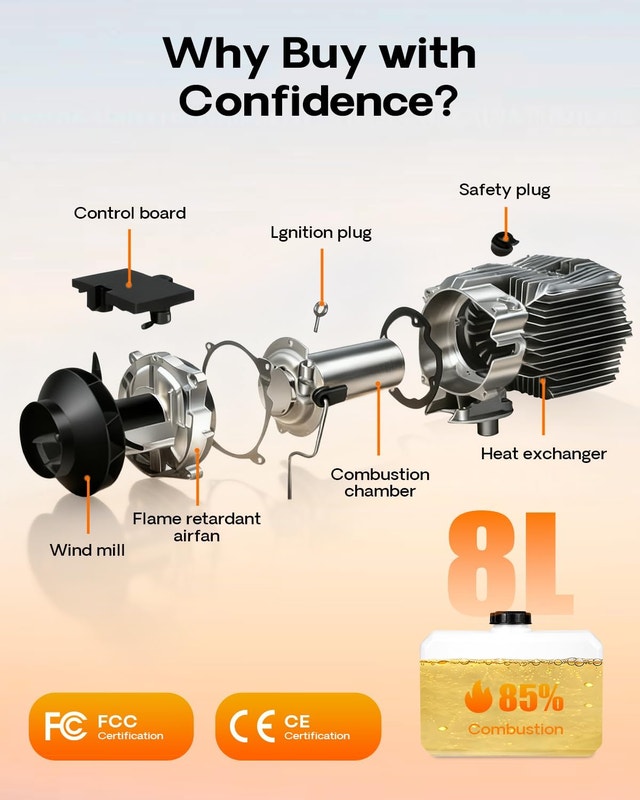 NEW Diesel Air Heater, 8L Tank, DC12-24V/110-120V, Remote - photo 2