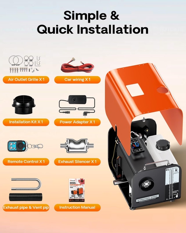 NEW Diesel Air Heater, 8L Tank, DC12-24V/110-120V, Remote - photo 4