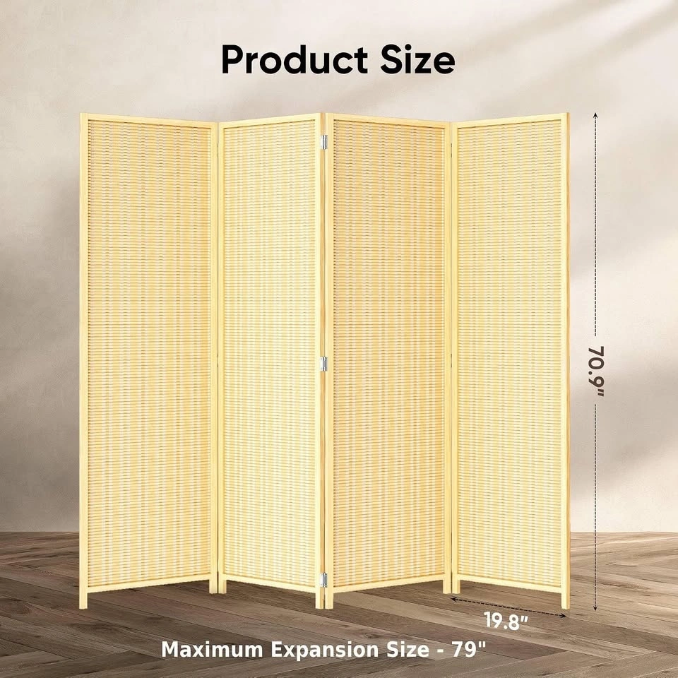 New Room Divider 4 Panel Folding Privacy Screen, Woven Bamboo - photo 5