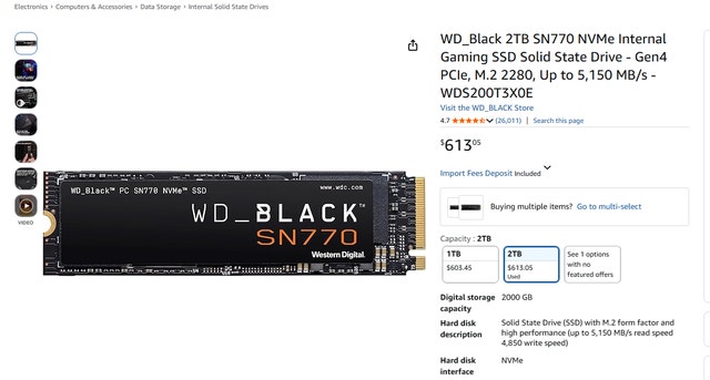 2TB SSD WD black SN770 NVME Gen 4