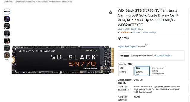 2TB SSD WD black SN770 NVME Gen 4