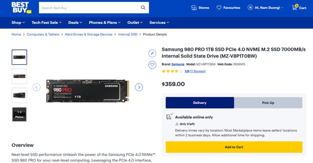 Samsung 980 PRO 1TB SSD PCIe 4.0 NVME M.2 SSD 7000MB/s
