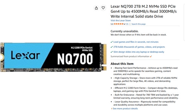 Lexar NQ700 2TB SSD m.2 Gen 4