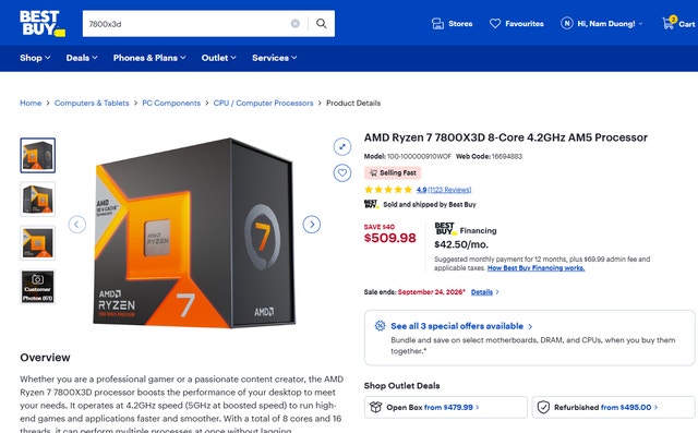 AMD Ryzen 7 7800X3D Gaming CPU