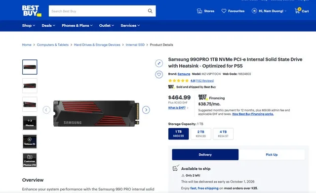 1TB SSD Samsung 990 PRO Heatsink