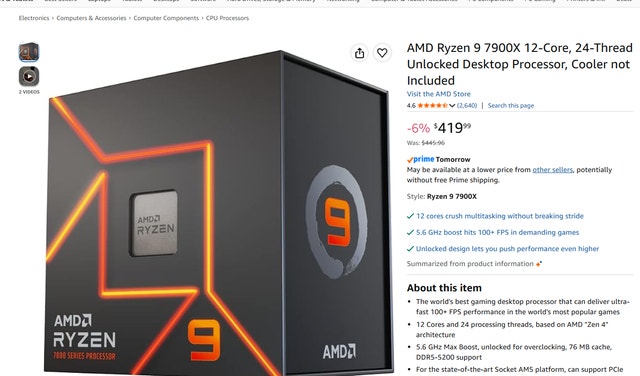 AMD Ryzen 9 7900X Gaming cpu 12-Core, 24-Thread