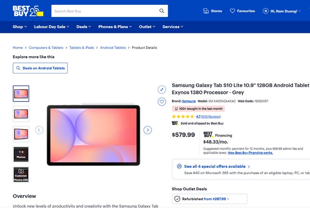 Samsung Galaxy Tab S10 Lite 10.9" 128GB Android Tablet