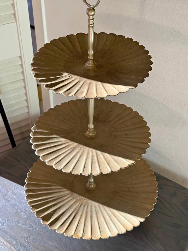 Vintage 3-Tier Antique Gold Tray / Centerpiece Stand
