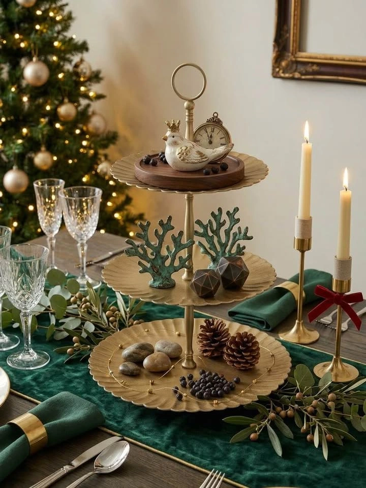Vintage 3-Tier Antique Gold Tray / Centerpiece Stand - photo 4