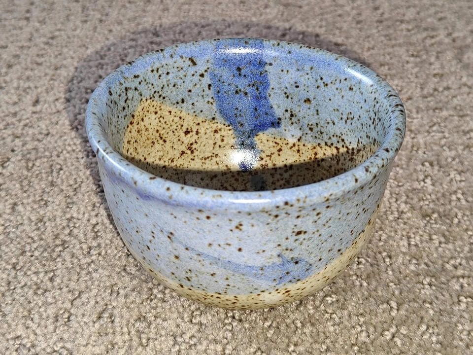 Hand-Thrown Pottery Decorative Bowl - Speckled Blue & Tan