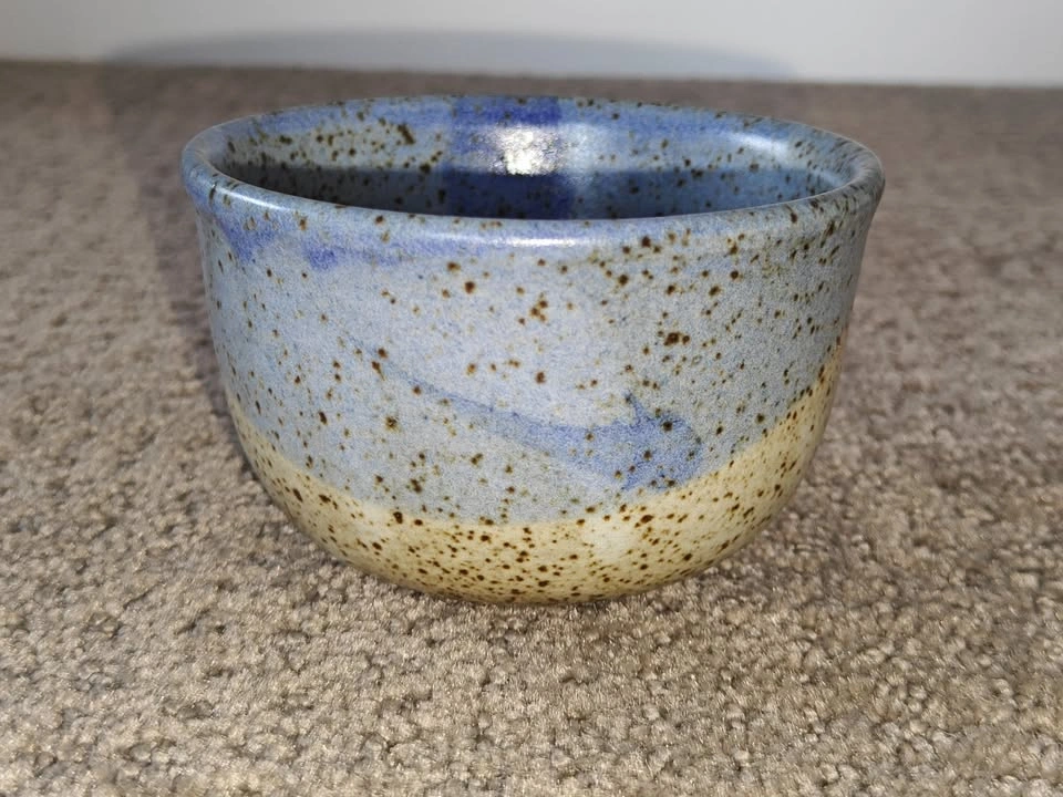 Hand-Thrown Pottery Decorative Bowl - Speckled Blue & Tan - photo 2