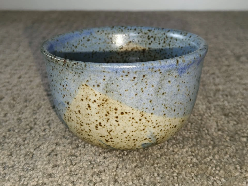 Hand-Thrown Pottery Decorative Bowl - Speckled Blue & Tan - photo 3