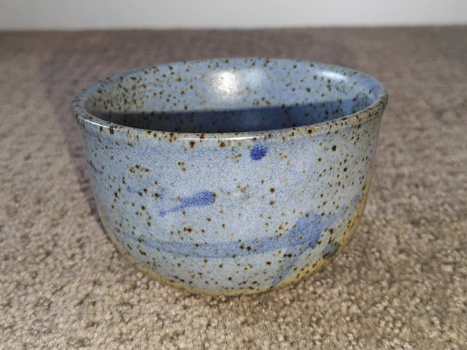 Hand-Thrown Pottery Decorative Bowl - Speckled Blue & Tan - photo 4