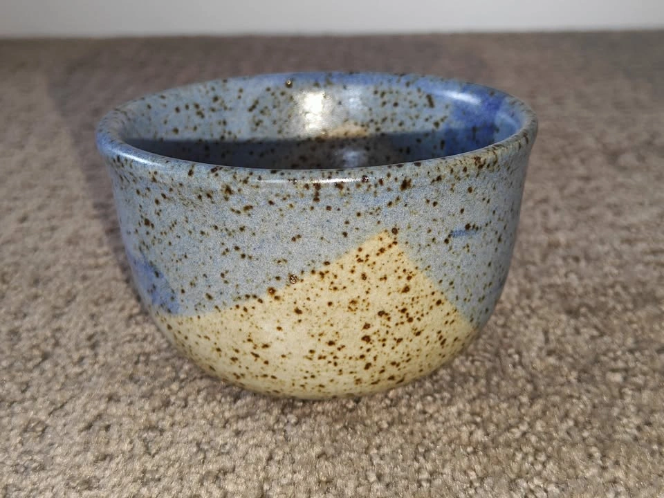 Hand-Thrown Pottery Decorative Bowl - Speckled Blue & Tan - photo 5