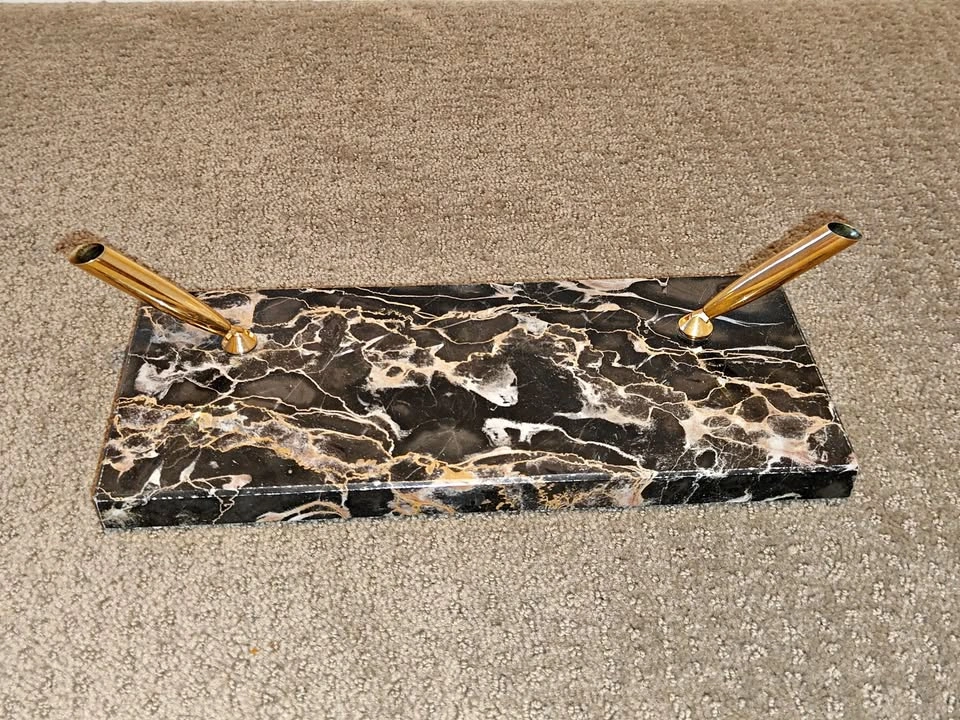 Vintage Sheaffer Double Pen Desk Stand – Marble Base 12" x 5"