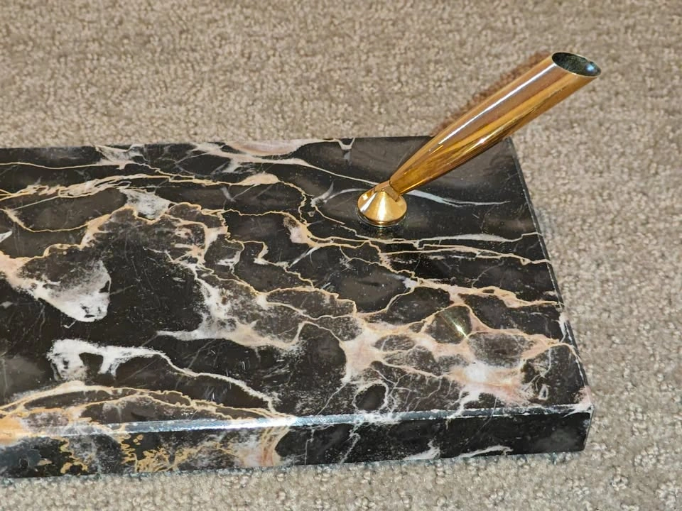 Vintage Sheaffer Double Pen Desk Stand – Marble Base 12" x 5" - photo 2