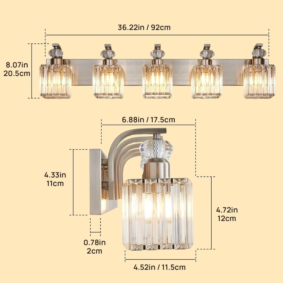 New 5-Light Bathroom Vanity Lights Over Mirror, 36.2 in Crystal - photo 3