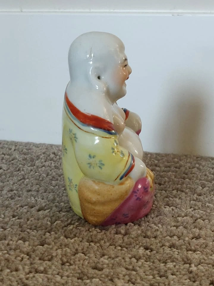 Small Laughing Buddha Sitting Porcelain Statue Figurine - photo 2