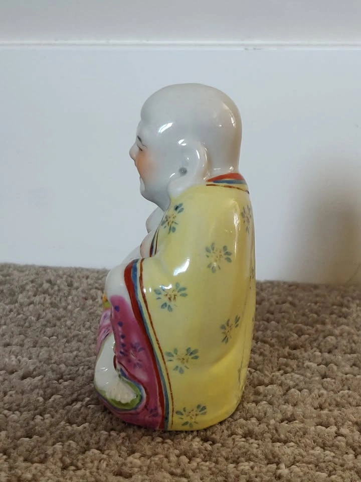 Small Laughing Buddha Sitting Porcelain Statue Figurine - photo 4