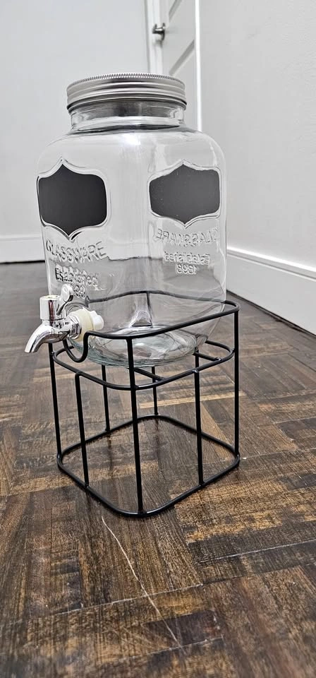 Rustic Glass Beverage Dispenser with Spigot & Metal Stand