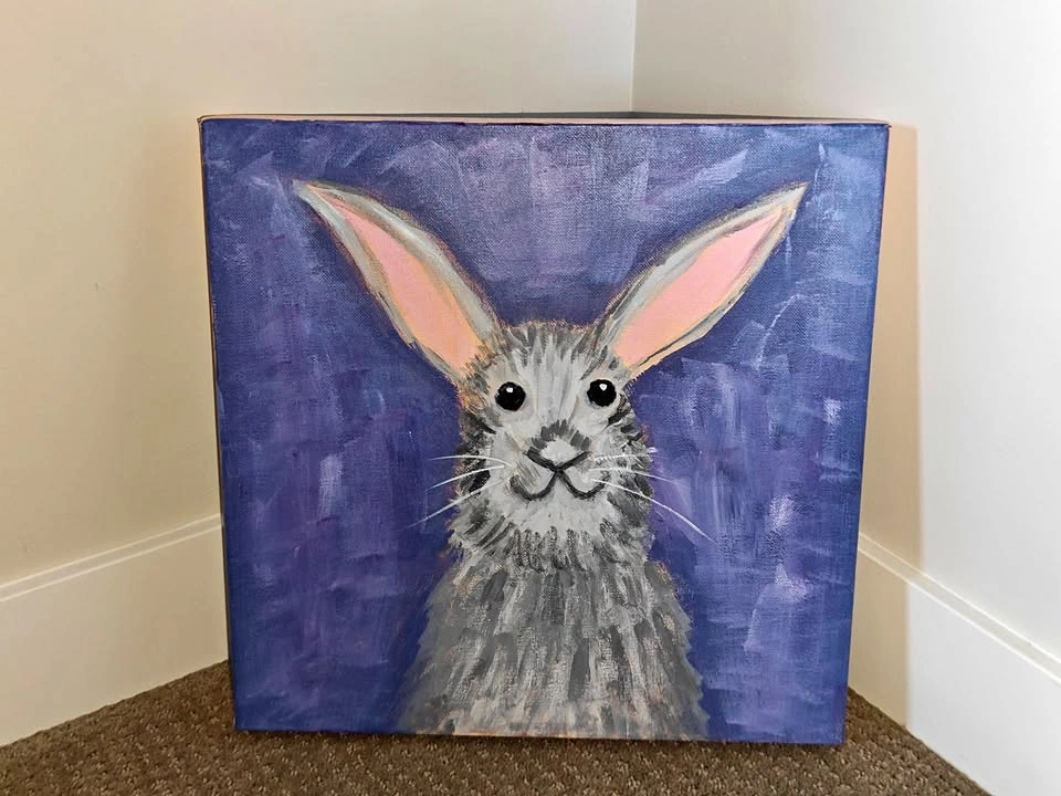 Custom Rabbit / Bunny Acrylic Portrait Painting 14"x14"