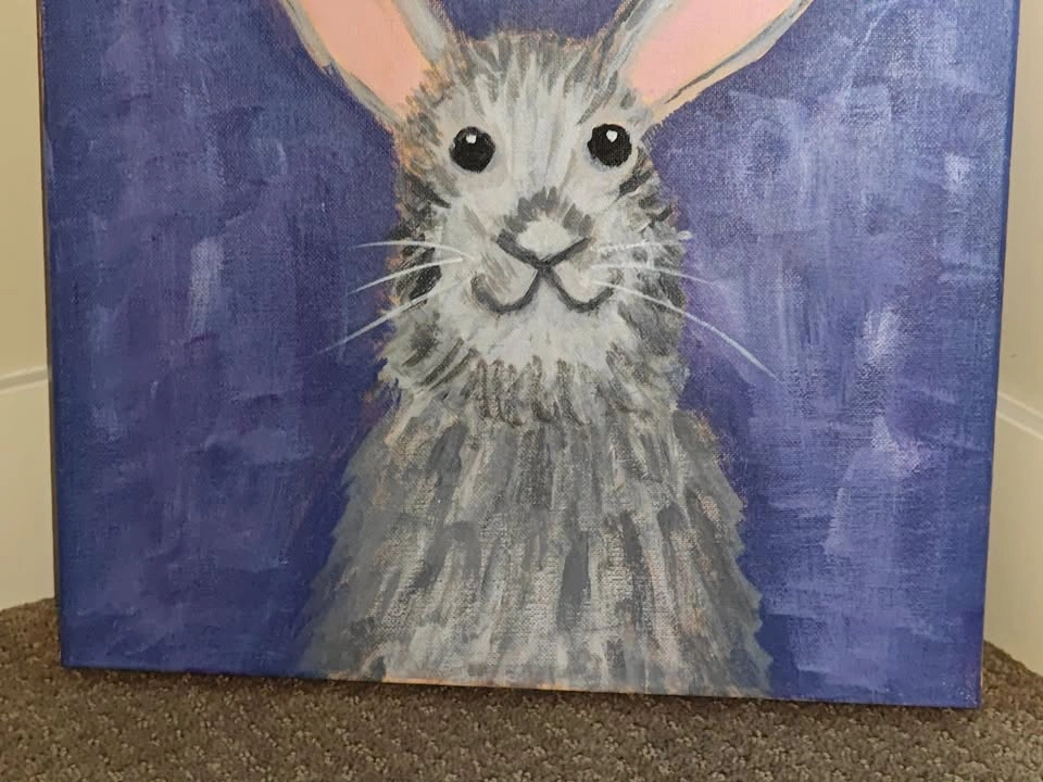 Custom Rabbit / Bunny Acrylic Portrait Painting 14"x14" - photo 3