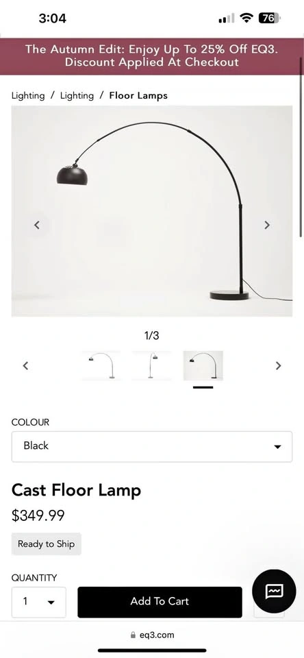 EQ3 Cast floor lamp in black