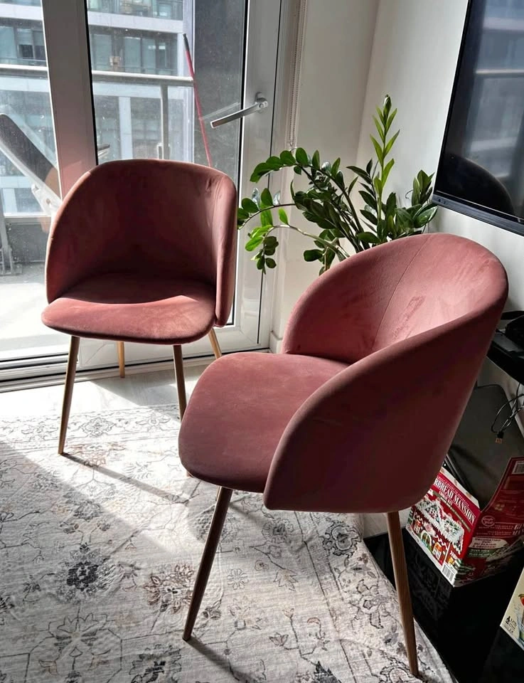 2 pink velvet dining chairs