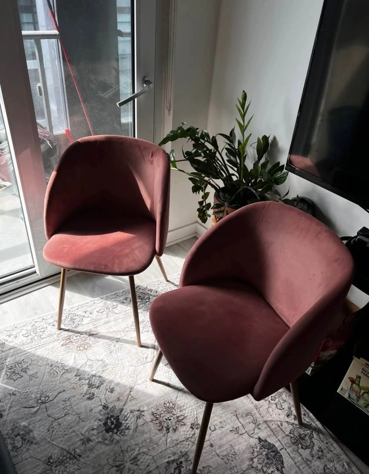 2 pink velvet dining chairs - photo 2