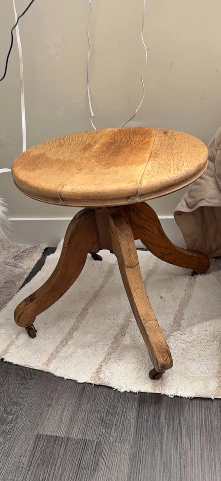 Antique Wooden Rolling Swivel Stool