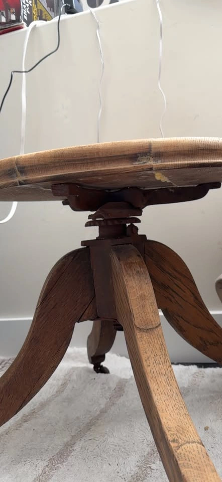 Antique Wooden Rolling Swivel Stool - photo 2