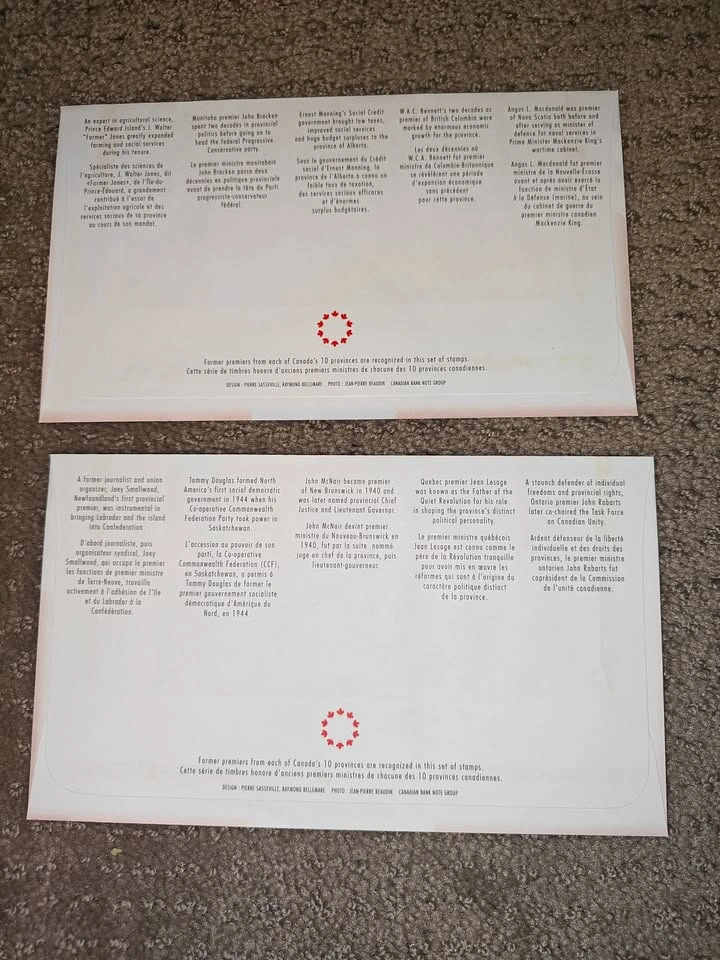 First Day Covers FDC - 1998 Canada Provincial Premiers Stamps - photo 4
