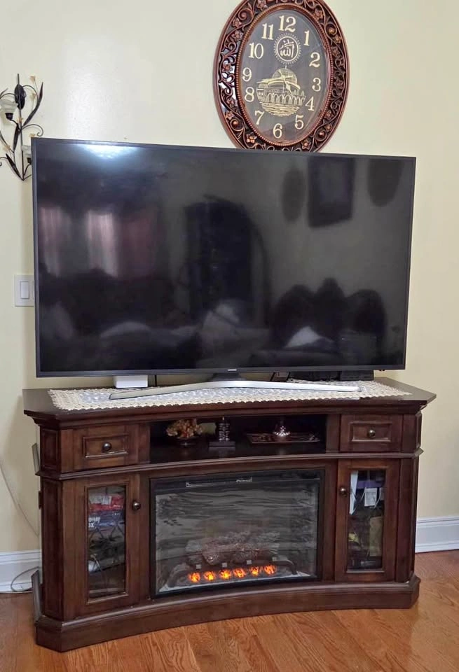 Curved Bow Front TV Console w/ Electric Fireplace