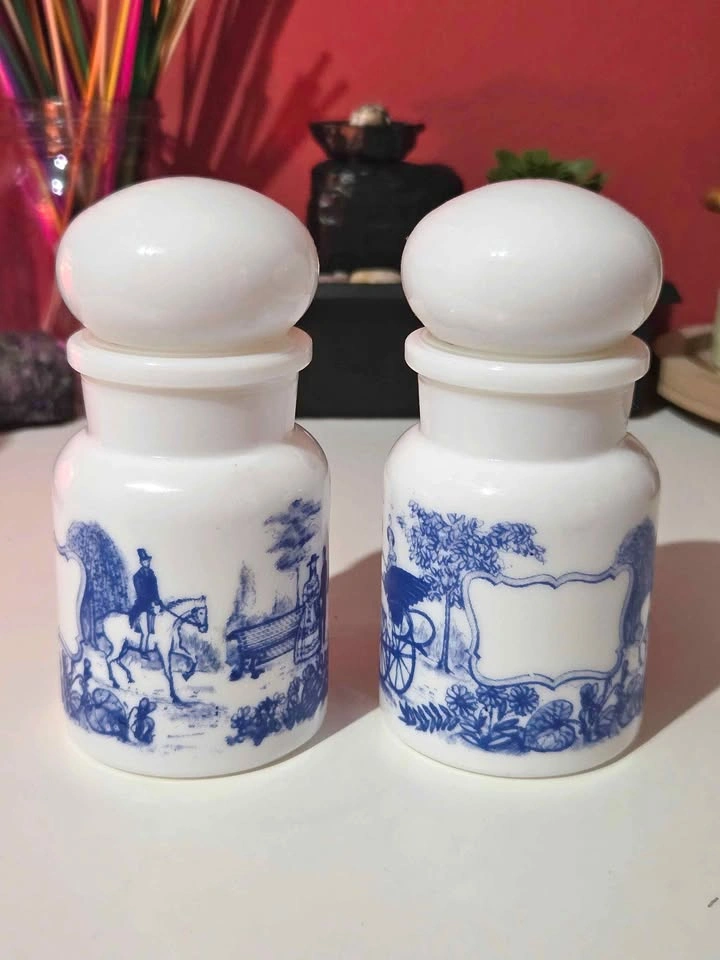 Vintage Belgium Milk Glass Jars (set of 2)