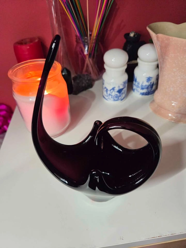 Vintage MCM Dark Purple/Black Abstract Glass Basket - photo 2