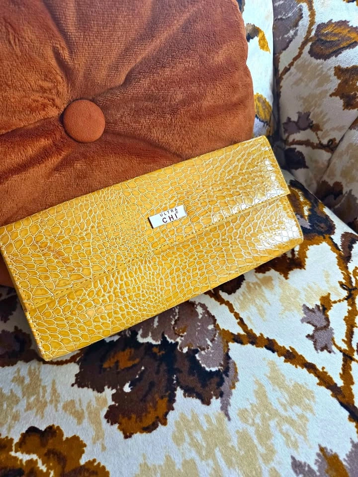 Yellow Faux Alligator Clutch Purse